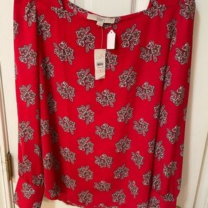 LOFT Red Medallion Print Long Sleeve Blouse Size M NWT ❤️✨
